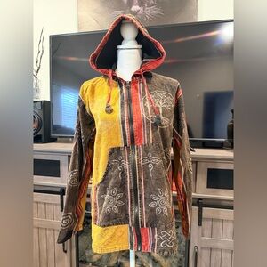 Siddhartha Red & Black Woven Cotton Hoodie